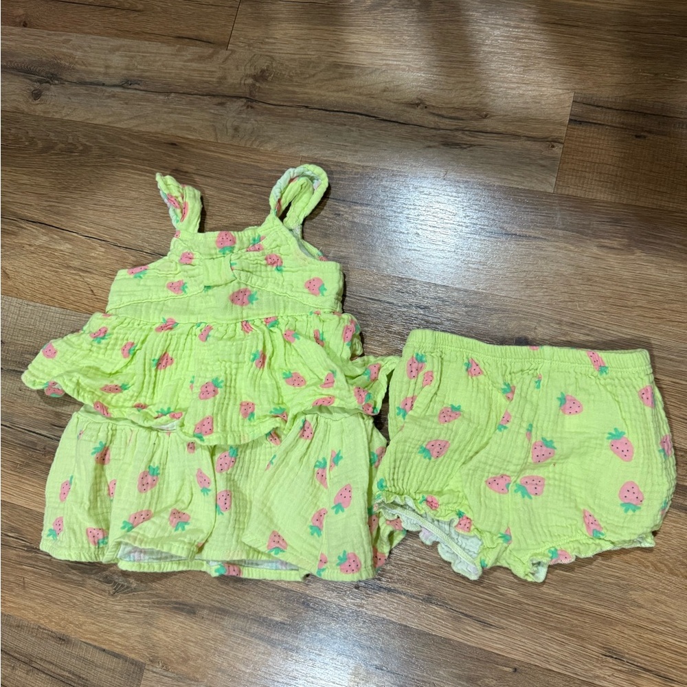 Adorable Green Strawberry Print Baby Outfit